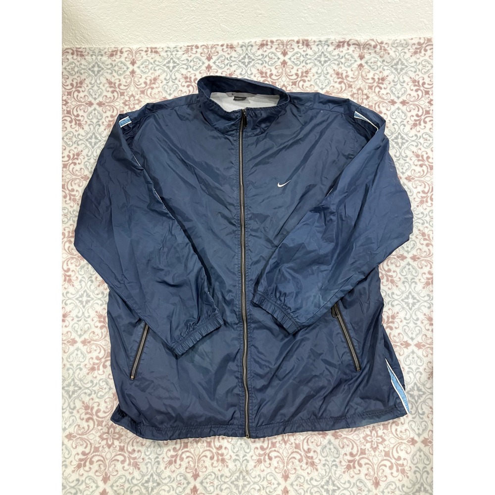 Nike Vintage Windbreaker Jacket Navy Blue Full Zip Mesh Lined Mens XXL XXL